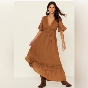 Brown Western MIDI Dress